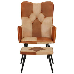 Maison Chic Fauteuil et repose-pieds,Fauteuil luxe pour relax Marron Cuir véritable et toile -MN85443