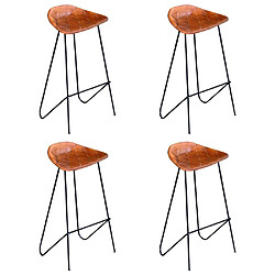 vidaXL Chaises de bar lot de 4 marron cuir véritable