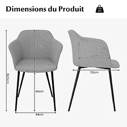 Avis Helloshop26 Fauteuil scandinave lot de 2 fauteuil salon rembourrées avec accoudoirs hauteur d'assise 46 cm 4 pieds en métal charge 150 kg gris 20_0005179