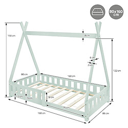 ML-Design Lit d'enfant Tipi + matelas lit avec protection antichutes bois menthe 80x160 cm pas cher