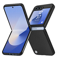 X-Level Coque pour Samsung Galaxy Z Flip 6 Texture Fibre de Carbone Noir