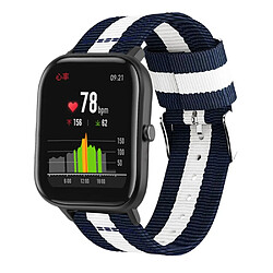 Bracelet en nylon Toile verticale 20mm bleu/blanc pour votre Xiaomi Huami Amazfit GTS