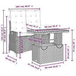 Acheter vidaXL Ensemble à manger de jardin et coussins 2 pcs gris rotin