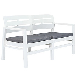 vidaXL Banc de jardin à 2 places et coussins 133 cm Plastique Blanc