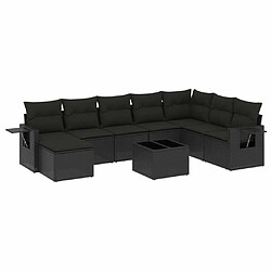 Maison Chic Salon de jardin 9 pcs avec coussins | Ensemble de Table et chaises | Mobilier d'Extérieur noir résine tressée -GKD98434