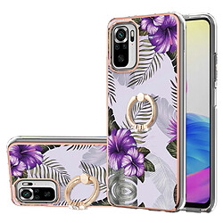 Coque en TPU anti-chute, motif marbré anti-jaunissement IMD flexible avec béquille Fleurs violets pour votre Xiaomi Redmi Note 10 4G/10S