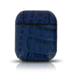 Coque AirPods Aspect Cuir Croco Mousqueton Magnétique Devia Lux Series Bleu