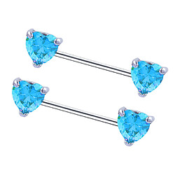 1 Paire Coeur Cristal Bouclier Barbell Nipplering Acier Inox 14g Bleu