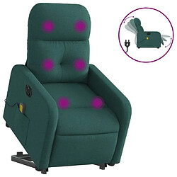 Maison Chic Fauteuil Relax pour salon, Fauteuil inclinable de massage électrique Vert foncé Tissu -GKD17474