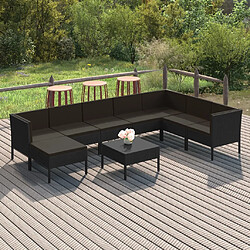 vidaXL Salon de jardin 9 pcs avec coussins Résine tressée Noir