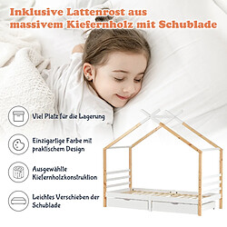 Avis KOMHTOM Lit Enfant - 90 X 200 cm - Style Cabane - Avec Tiroirs - Sommier À Lattes - Blanc