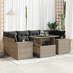 vidaXL Salon de jardin avec coussins 7 pcs gris résine tressée