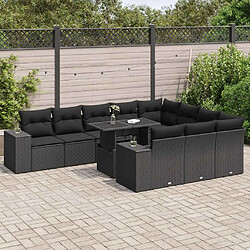 vidaXL Salon de jardin 11 pcs avec coussins noir résine tressée