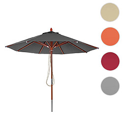 Mendler Parasol en bois HWC-C57, parasol de jardin, polyester/bois 14kg, corde ronde Ø3m antichoc ~ anthracite