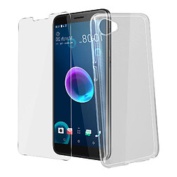 Avizar Coque HTC Desire 12 Silicone Souple et Film Ecran Verre Trempé 9H Transparent