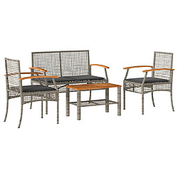 Maison Chic Ensemble de 4 Tables et chaises d'extérieur avec coussins,Salon de jardin Gris Résine tressée -GKD558908