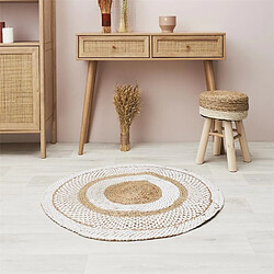 Toilinux Tapis rond en Jute avec imprimé - D.90cm - Blanc