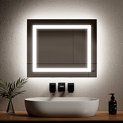 EMKE Miroir lumineux de salle de bain avec Interrupteur à bouton, Anti-buée, Vertical et Horizontal, Lumière Froide/Chaude | 60x50 cm