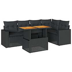 vidaXL Salon de jardin 6 pcs avec coussins noir résine tressée