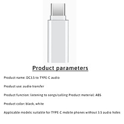 iLike AX6 USB-C (Type-C) vers adaptateur AUX femelle audio 3,5 mm blanc