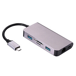 Wewoo HUB 6 en 1 Type C Hubs USB 3.0 Type-C à 2xUSB3.0 RJ45 SD Micro SD PD Port de charge Adaptateur Convertisseur de câble pour ordinateur portable Macbook gris