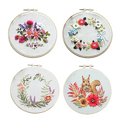 4x Bricolage Kits De Couture Broderie Cerceau Point De Croix Artisanat-fleur écureuil