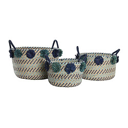 Set de basket DKD Home Decor 46 x 44 x 34 cm Pompons polypropylène Herbier marin