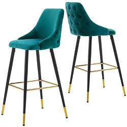 Decoshop26 2x tabourets de bar en velours pétrole avec dossier capitonné et repose-pieds métal noir et or TDB09209