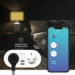 LogiLink SH0102 Prise électrique Wi-FI Smart Home 2 Prises (2 x CEE 7/7) + 2 Ports USB-A, contrôlable Via Application, IP 20, Compatible Tuya, Compatible avec Alexa et Google Home