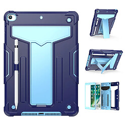 Coque en TPU + silicone avec béquille en forme de T, anti-chute, antichoc bleu marine/bleu pour votre Apple iPad 10.2 (2021)