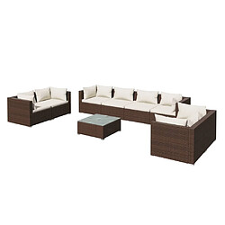 Maison Chic Salon de jardin 9 pcs + coussins - Mobilier/Meubles de jardin - Table et chaises d'extérieur Résine tressée Marron -MN46152