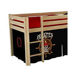 Avis Mes Lit surélevé 90x200 cm avec toboggan naturel décor pirates - PINO