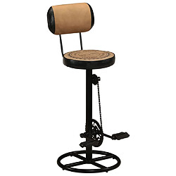 vidaXL Tabouret de bar imprimé en toile lot de 2 cuir chèvre véritable