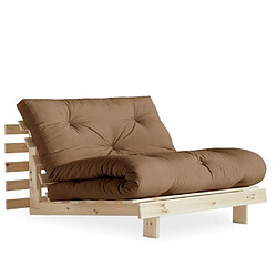 Inside 75 Fauteuil convertible futon ROOTS pin naturel coloris mocca couchage 90 x 200 cm.