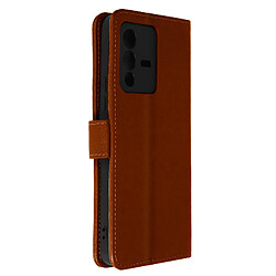 Avizar Étui Folio Vivo V23 5G Portefeuille et Support Vidéo Effet Cuir Lisse Marron