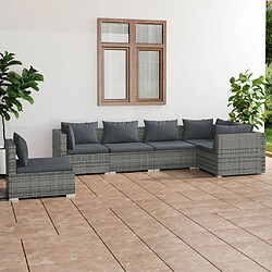 vidaXL Salon de jardin 6 pcs avec coussins Résine tressée Gris