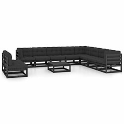 Maison Chic Salon de jardin 11pcs + coussins - Mobilier/Meubles de jardin - Table et chaises d'extérieur Noir Bois de pin massif -MN68276