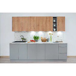 Pegane Cuisine complète Ela 8 éléments couleur chêne/gris clair - Longueur 260 cm