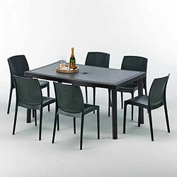 Grand Soleil Table rectangulaire et 6 chaises Poly rotin colorées 150x90cm noir Enjoy, Chaises Modèle: Boheme Anthracite noir