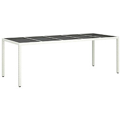 vidaXL Table de jardin blanc 250x100x75 cm résine tressée verre trempé