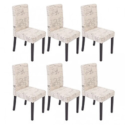 Decoshop26 Lot de 6 chaises de salle à manger en tissu crème imprimé pieds foncés CDS04230 