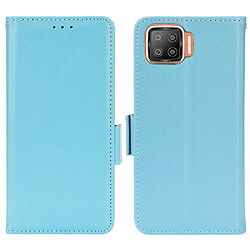 Etui en PU texture litchi, double fermeture magnétique avec support, bleu clair pour votre Oppo F17/A73 4G