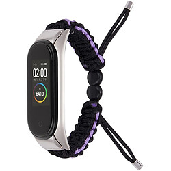 Bracelet en nylon cordon de serrage réglable, noir/purple pour votre Xiaomi Mi Band 3/Mi Band 4