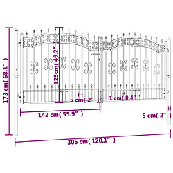 vidaXL Portail et sommet de lance Noir 305x173 cm Acier enduit poudre pas cher