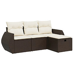 vidaXL Salon de jardin 4 pcs avec coussins marron résine tressée