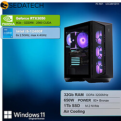 Sedatech PC Gamer ATX Compact • Intel i5-12400F • RTX3050 • 32Go RAM • 1To SSD M.2 • Windows 11