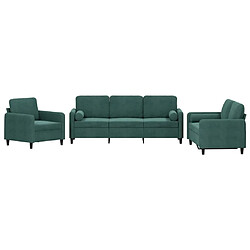 Maison Chic Ensemble de canapés 3 pcs avec coussins, Canapé droit Sofa pour Salon vert foncé velours -GKD103643