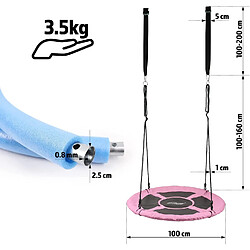 Helloshop26 Balançoire nid d'oiseau ronde à suspendre robuste charge max 300 kg diamètre 100cm cordes réglables extérieur intérieur rose balançoire suspendue pour enfants adultes jardin 01_0000325