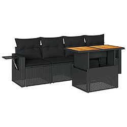 vidaXL Salon de jardin 5 pcs avec coussins noir résine tressée