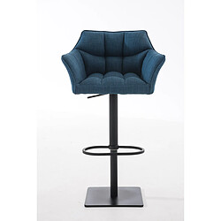 Decoshop26 Tabouret de bar chaise haute de comptoir couture carrées assise en tissu bleu cadre en métal noir 10_0004693